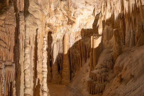 Stalactite and Stalagmite formations into the Frasassi Caves (Grotte di Frasassi), Marche, Ancona, Italy