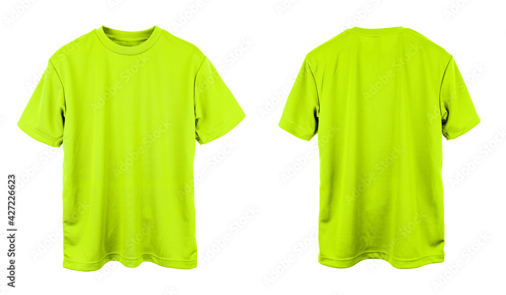 Blank Jersey T Shirt color neon green template front and back view on white  background Stock Photo | Adobe Stock