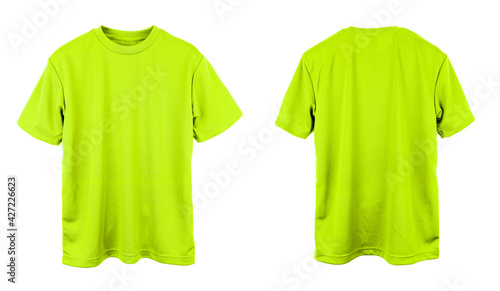 Foto Blank Jersey T Shirt color neon green template front and back view on white back