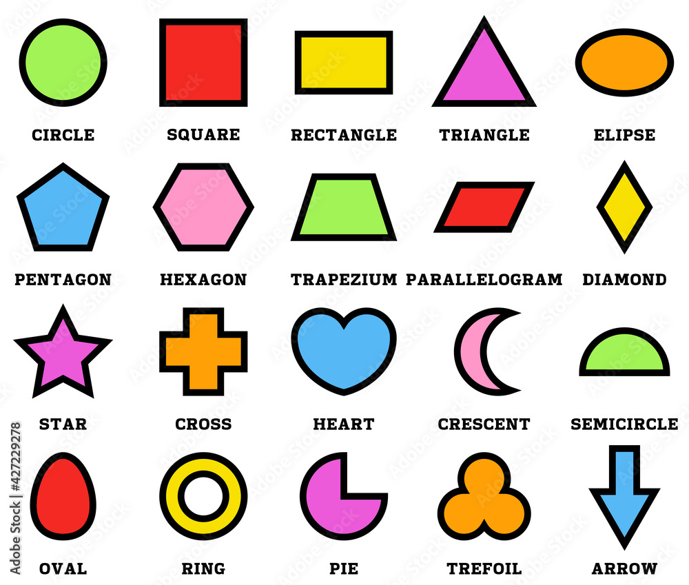 Colorful geometric shapes with their name clip art collection isolated