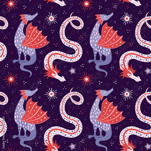 Cartoon Chinese Dragon Fairy Tale Seamless Pattern