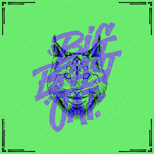 Big Beast Cat of Eurasian Lynx Illustration with Lettering Typography (ID: 427230873)
