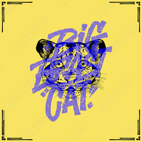 Big Beast Cat of Sunda Clouded Leopard Illustration with Lettering Typography (ID: 427231212)