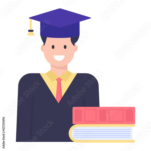 
A degree holder scholar avatar, flat concept icon

