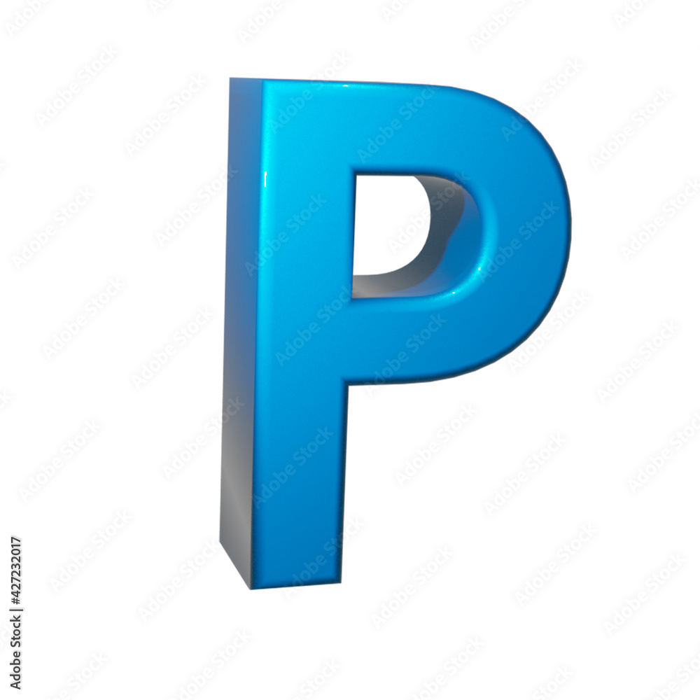 3D image letter P in blue color 3D image letter P in blue color