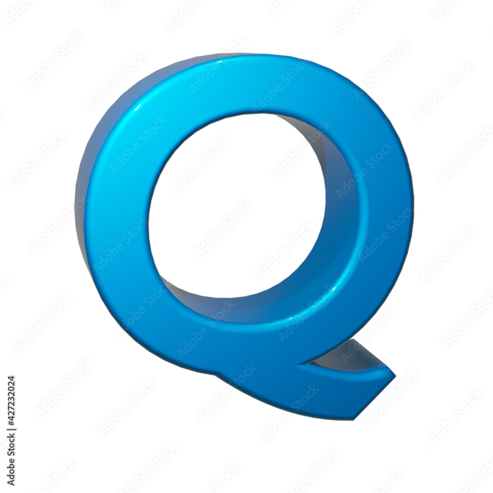 3D image letter Q in blue color 3D image letter Q in blue color