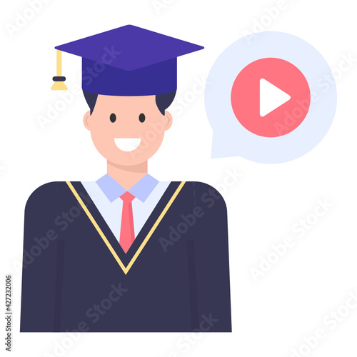 
A degree holder scholar avatar, flat concept icon

