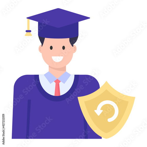 
A degree holder scholar avatar, flat concept icon

