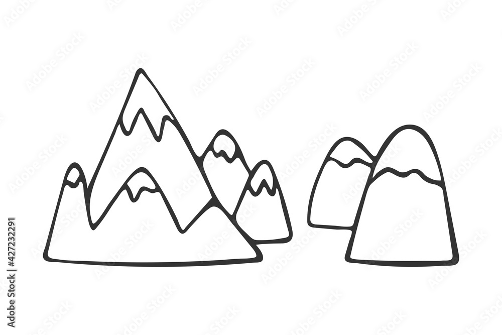 Hand drawn mountains icon isolated on white background. A symbol of strength and power in Christianity and religion. Vector illustration Hand drawn mountains icon isolated on white background. A symbol of strength and power in Christianity and religion. Vector illustration
