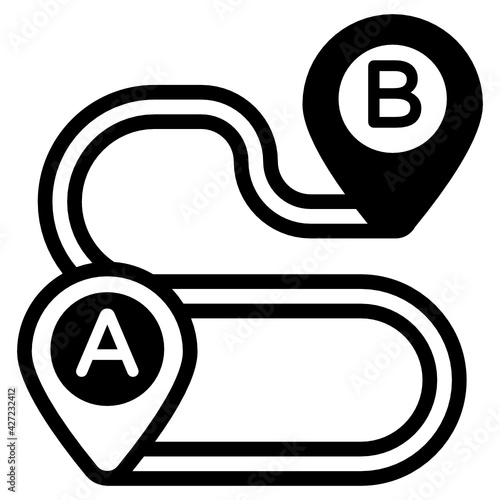 
Navigation trajectory icon is designed in glyph style  

