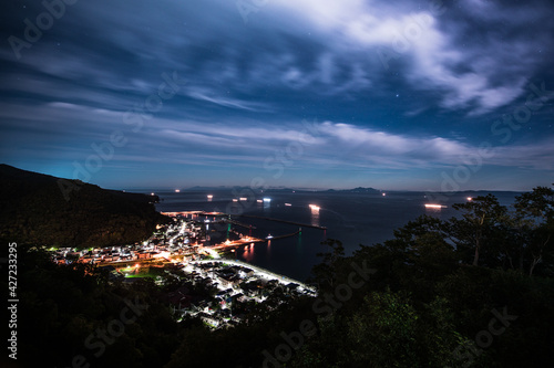 北海道羅臼漁港の夜景