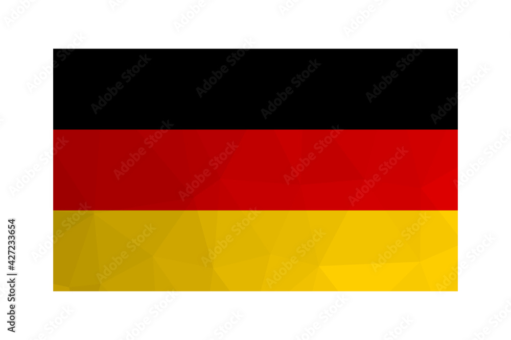 Vector illustration. National Deutsch flag with black, red, gold stripes. Official symbol of Federal Republic of Germany. Creative design in low poly style with triangular shapes. Gradient effect. Vector illustration. National Deutsch flag with black, red, gold stripes. Official symbol of Federal Republic of Germany. Creative design in low poly style with triangular shapes. Gradient effect.