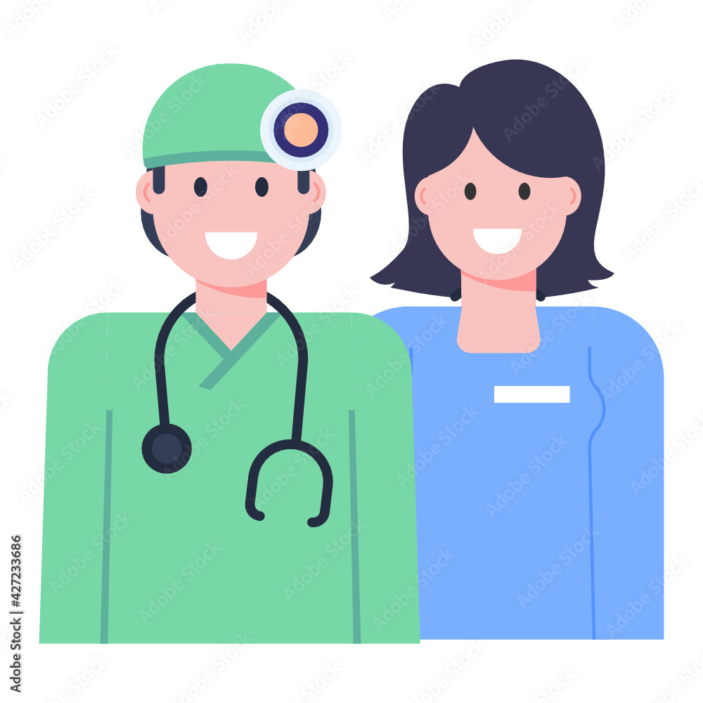 Doctor with assistant having discussion, flat concept icon
Doctor with assistant having discussion, flat concept icon