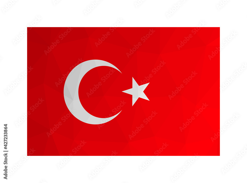 Vector isolated illustration. National Turkish flag with white star and crescent. Official symbol of Turkey. Creative design in low poly style with triangular shapes. Gradient effect.