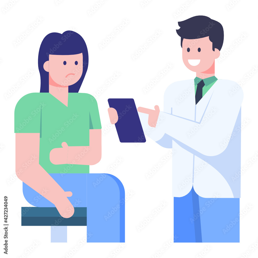 Doctor with assistant having discussion, flat concept icon
Doctor with assistant having discussion, flat concept icon
