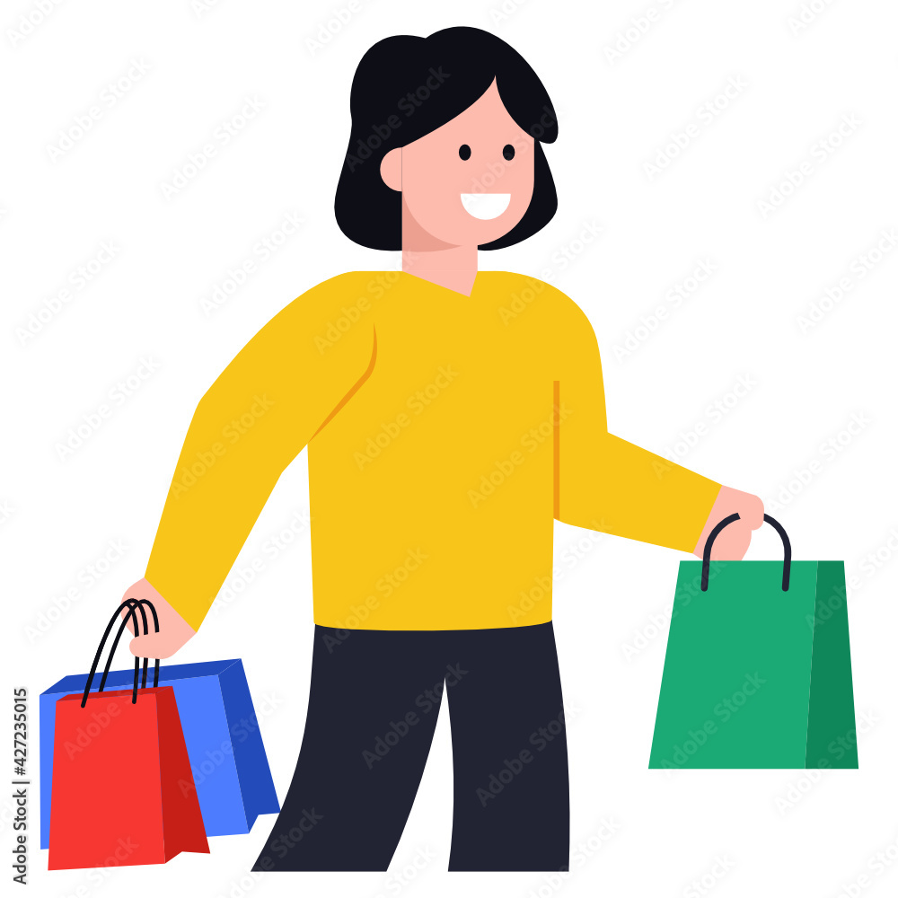 
A happy purchase woman, flat icon download


