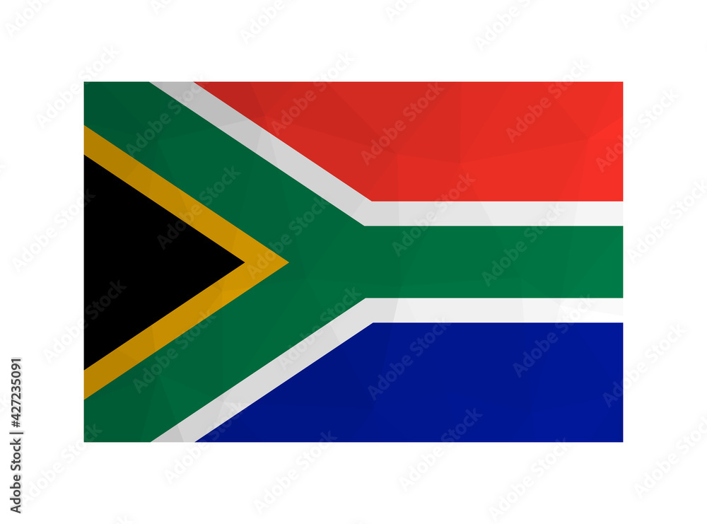 Vector isolated illustration. National RSA flag. Official symbol of Republic of South Africa. Creative design in low poly style with triangular shapes. Gradient effect. Vector isolated illustration. National RSA flag. Official symbol of Republic of South Africa. Creative design in low poly style with triangular shapes. Gradient effect.