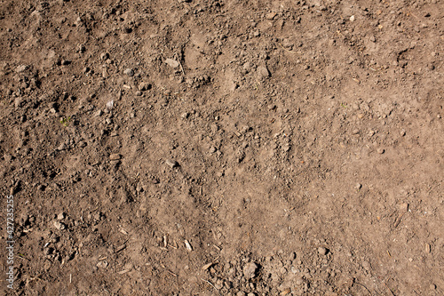 Dry soil surface closeup. Garden work concept