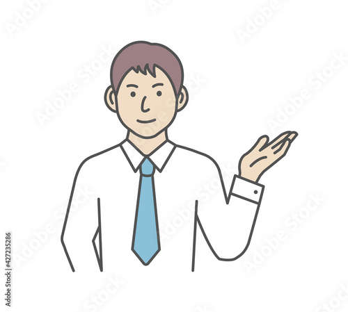 Vector illustration of a young businessman introducing or navigating