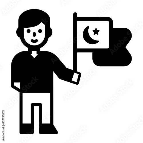 
Man holding flag denoting solid icon of nationality 

