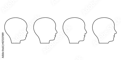 Age stages from child to adult old man, face silhouette profile. Outline of head of child, teenager, adult and elderly. Face change with age. Vector illustration