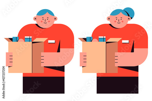 Food donation illustration. Volunteer vector cartoon character isolated on a white background.