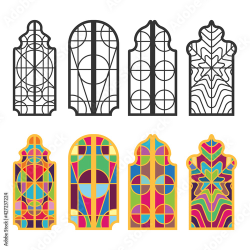Arabic windows vector cartoon set isolated on a white background.