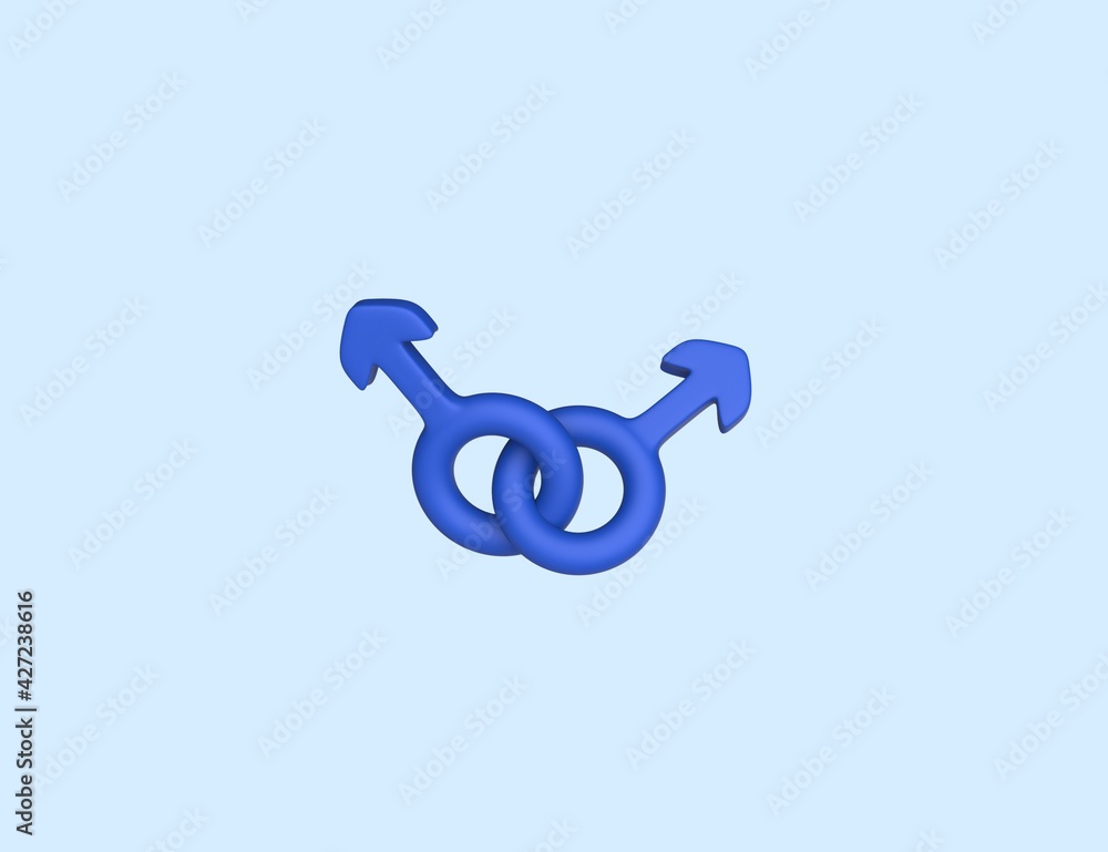 Double male sign. Gay and LGBT Gender men symbol. 3D render model design isolated blue background. Double male sign. Gay and LGBT Gender men symbol. 3D render model design isolated blue background.