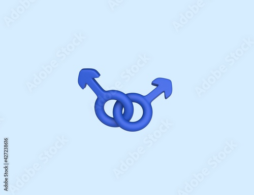 Double male sign. Gay and LGBT Gender men symbol. 3D render model design isolated blue background.