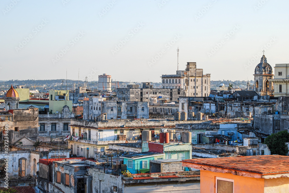 Views from a window of buildings of the city of Havana in Cuba