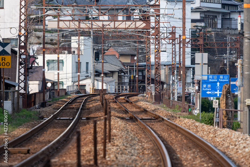 Curved railroad tracks in Onomichi City