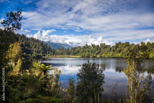 Scenic view of Lake Mapourika in New Zealand
