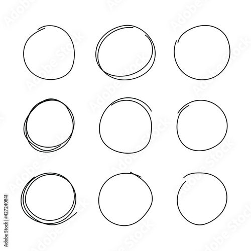Vector set of hand drawn circles, round frames collection, freehand drawings.
