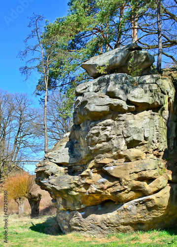 Sandstone rock formation with a fancy shape, Petrified City, Ciezkowice, Poland photo