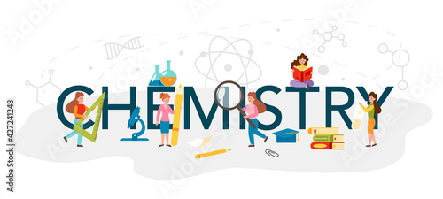 Chemistry typographic header. Chemistry lesson, chemical element molecular