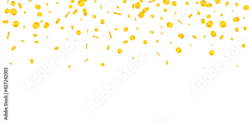 Chinese yuan coins falling. Interesting scattered CNY coins. China money. Overwhelming jackpot, wealth or success concept. Vector illustration.