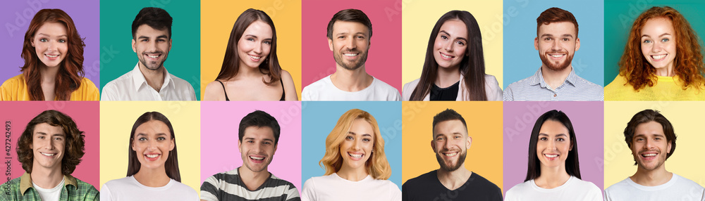Composite collage of people expressing positive emotions, panorama Composite collage of people expressing positive emotions, panorama