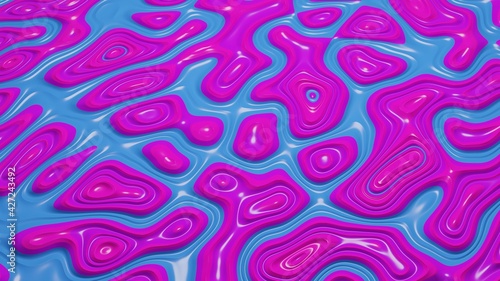 3d rendering abstract liquid background with marble wavy pattern on bright glossy surface. 