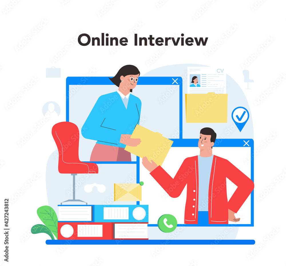 Online job interview concept. Idea of employment and hiring procedure. Online job interview concept. Idea of employment and hiring procedure.