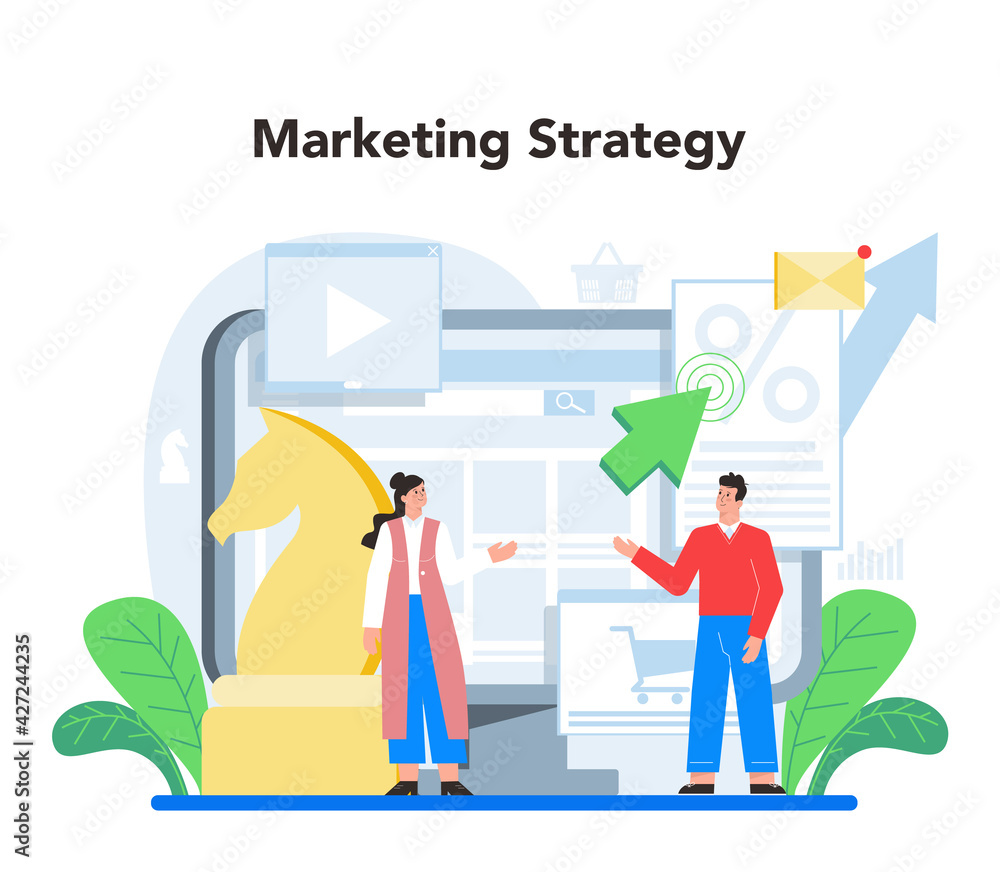 Marketer concept. Advertising and promotion, Marketing strategy