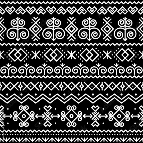 Slovak folk art vector seamless pattern with abstract geometric shapes inspired by traditional house paintings from village Cicmany in Zilina region, Slovakia

