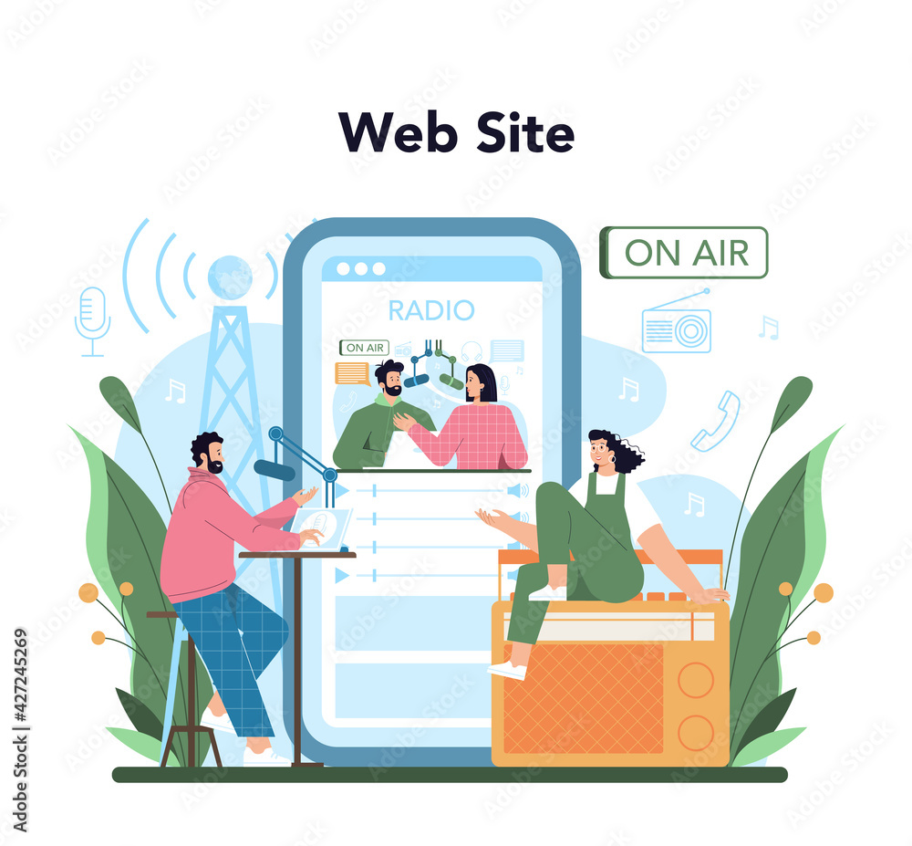 Radio host online service or platform. Idea of news broadcast in the studio Radio host online service or platform. Idea of news broadcast in the studio