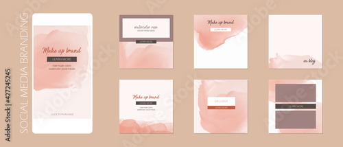 minimal abstract Instagram social media story post feed background, web banner template. pink nude pastel watercolor vector texture frame mock up. for beauty, jewelry, cosmetics, care, wedding, makeup