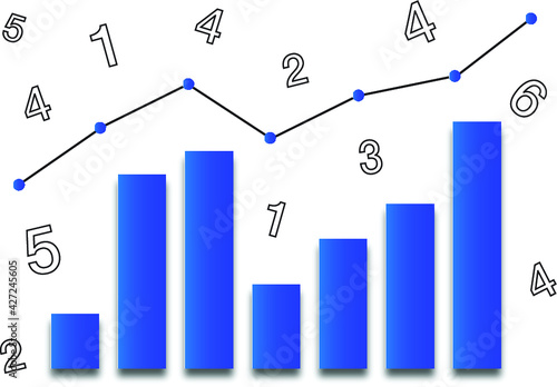 Blue financial chart with uptrend line graph. Business theme. Economics and marketing chart. Simple modern column chart with blue gradient fill. Monochrome color chart. School chart for kids