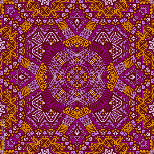 Purple orange african motifs Kenya geometric seamless pattern vector design.