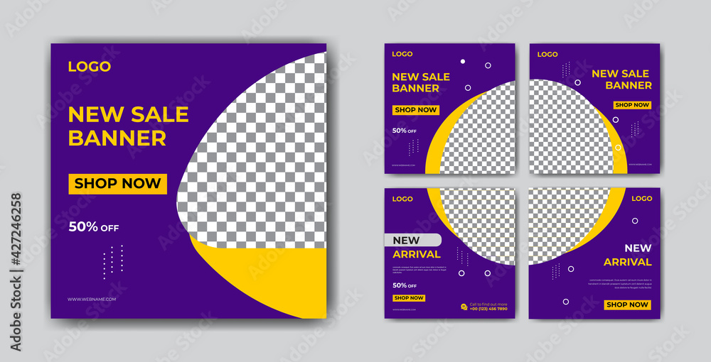 Modern square editable banner template set. Editable minimal corporate social media banner set.