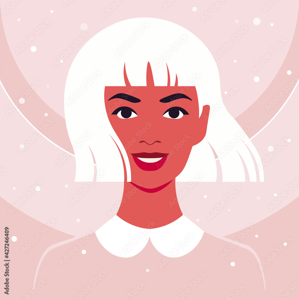 Portrait of a happy teenage girl. The face of a smiling child. Avatar of a schoolgirl. Vector flat illustration