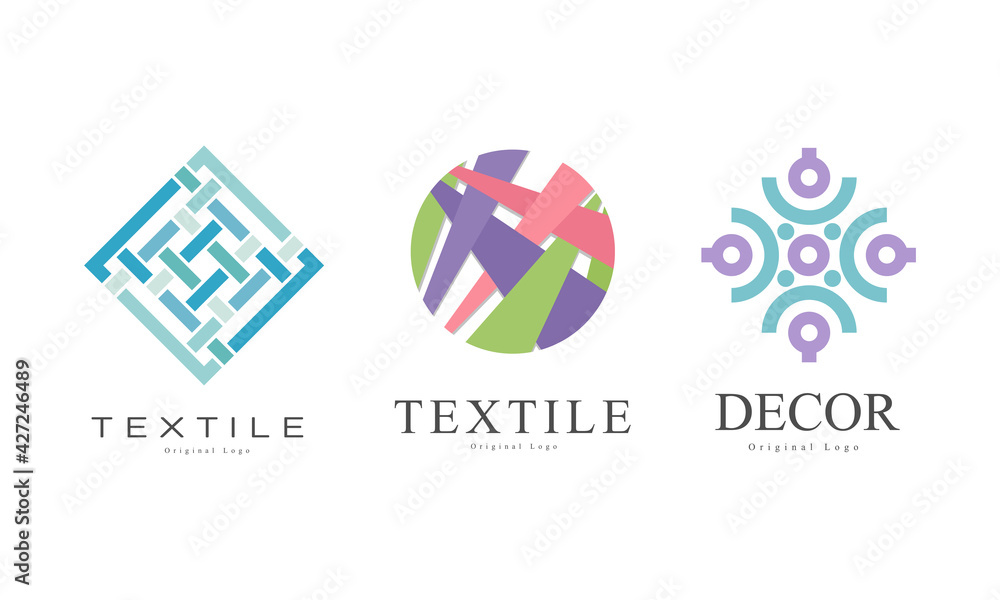 Textile Logo Design Set, Decor Business Logo Identity Labels, Fashion Designer Badges Flat Vector Illustration Textile Logo Design Set, Decor Business Logo Identity Labels, Fashion Designer Badges Flat Vector Illustration