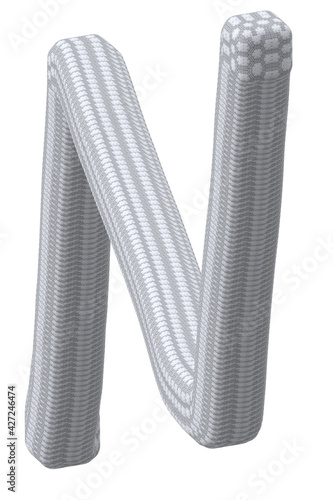 Buchstabe N im Textilkabel-Look gestaltet, Buchstabe im 3d Style und weiß-grau auf weißem Hintergrund
