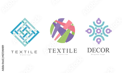 Textile Logo Design Set, Decor Business Logo Identity Labels, Fashion Designer Badges Flat Vector Illustration